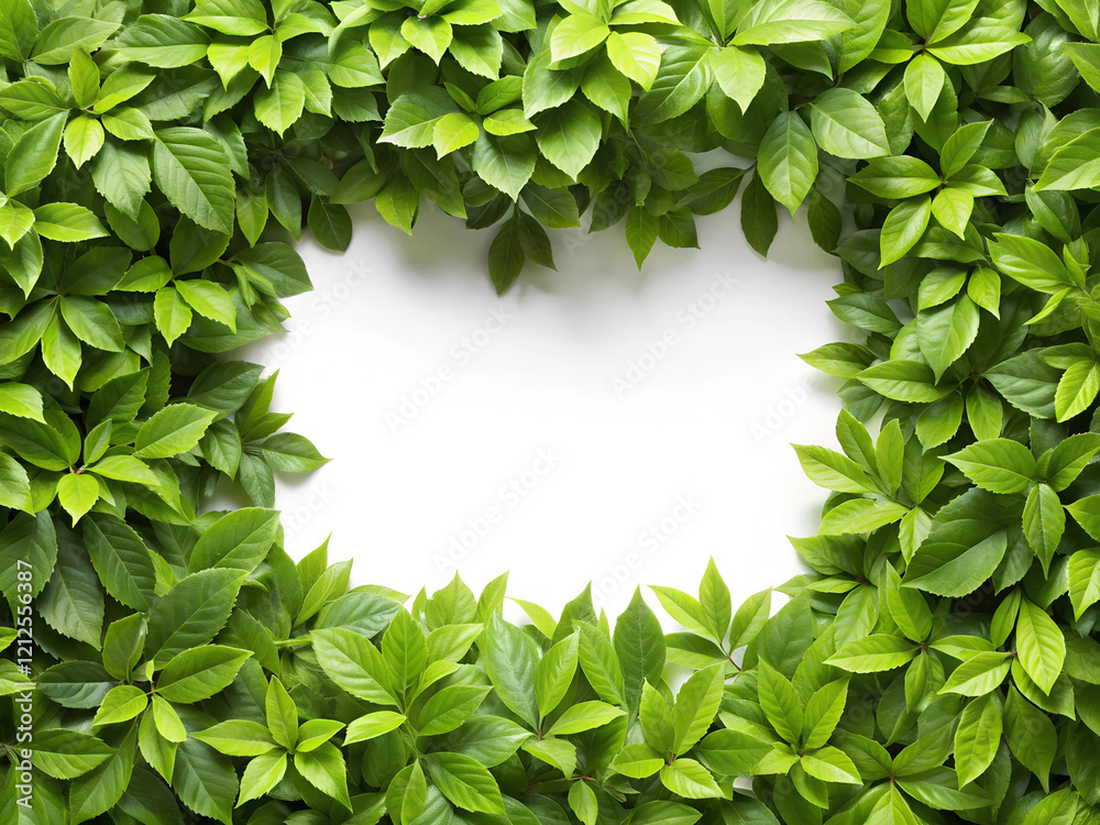 Fototapeta premium Lush green leaves forming a natural frame, cut out