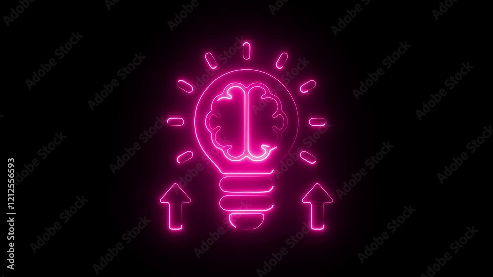 Glowing Neon Cognitive Enhancement Icon, Symbol of Mental Performance and Brain Power, HD Video Motion Graphic Animation on Black Background