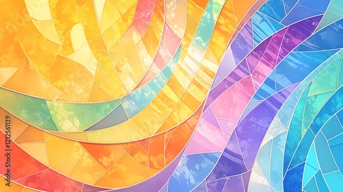 A stained glass-inspired abstract background with vibrant, rainbow-like colors photo