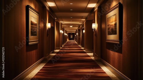 A beautifully designed hallway with clean lines  minimalist artwork  and subtle lighting  creating an elegant transition between spaces.