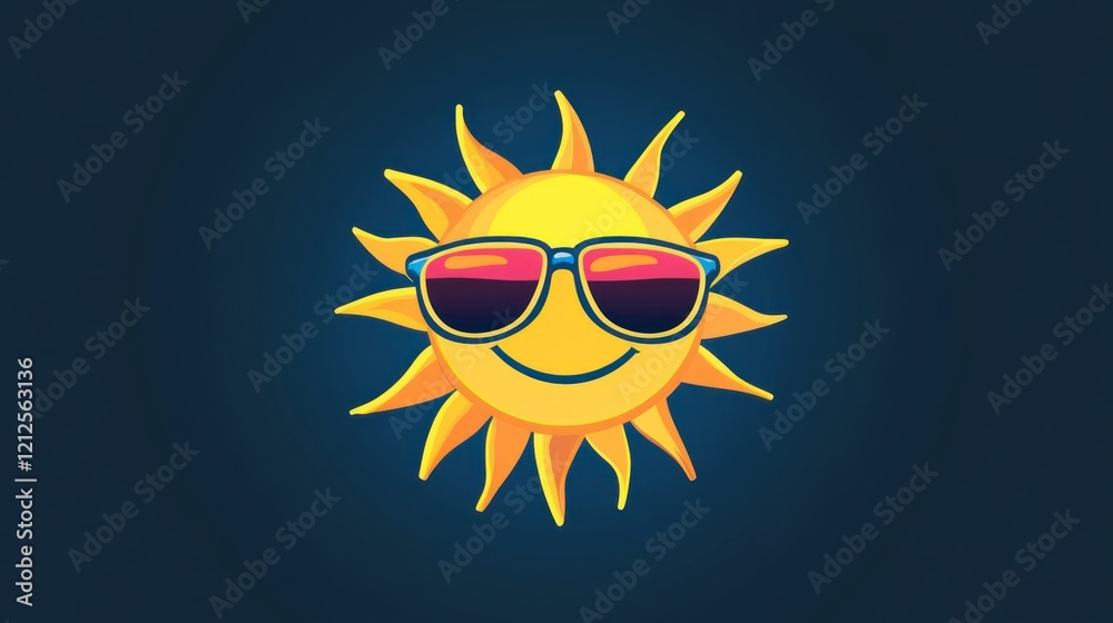 Cool Sun Character with Sunglasses on Dark Background Illustration Cool Sun Character with Sunglasses on Dark Background Illustration