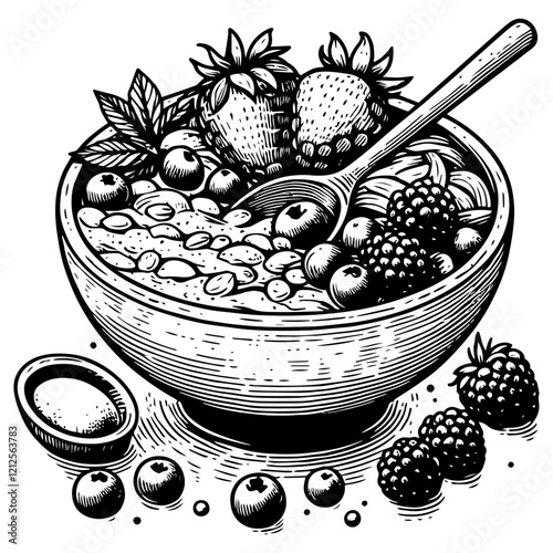 Healthy Breakfast Bowl with Fruits vector