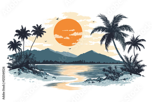tropical island with palm trees