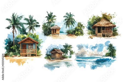tropical resort with trees vector t shirt bundle design