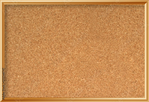 Cork board with wood frame. Empty corkboard with brown texture on transparent background. Business noticeboard. Vector