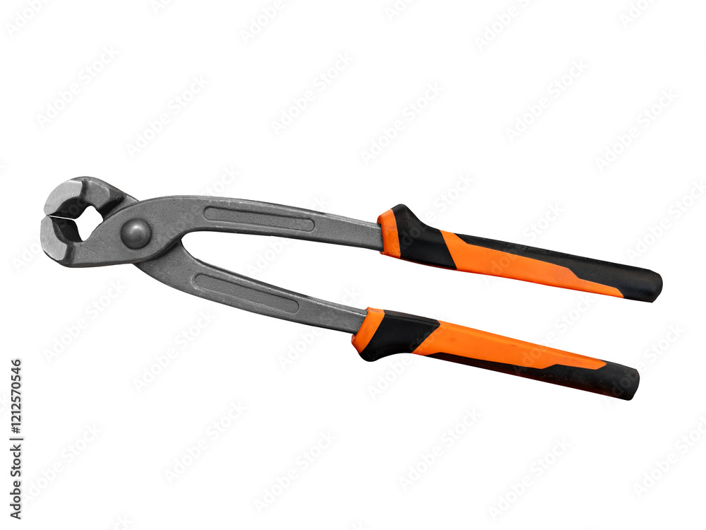 Obraz premium Carpenter pincers with plastic-coated handles in black and orange isolated