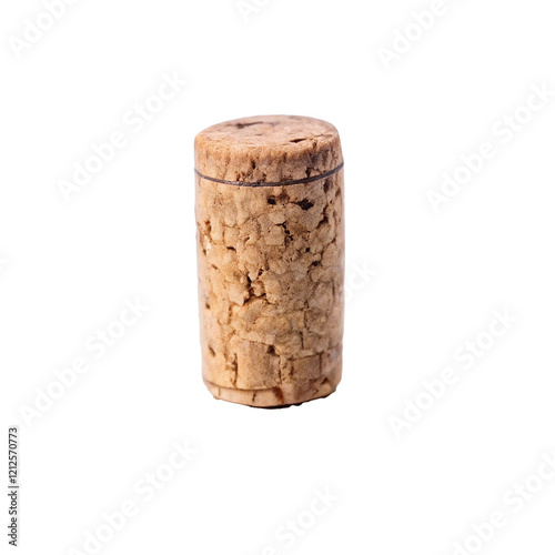 Close-up View of a Single, Cylindrical Wine Cork with a Visible Texture and a Thin, Dark Band Around Its Middle