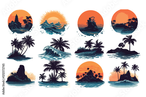 Summer plam trees vector t shirt bundle design