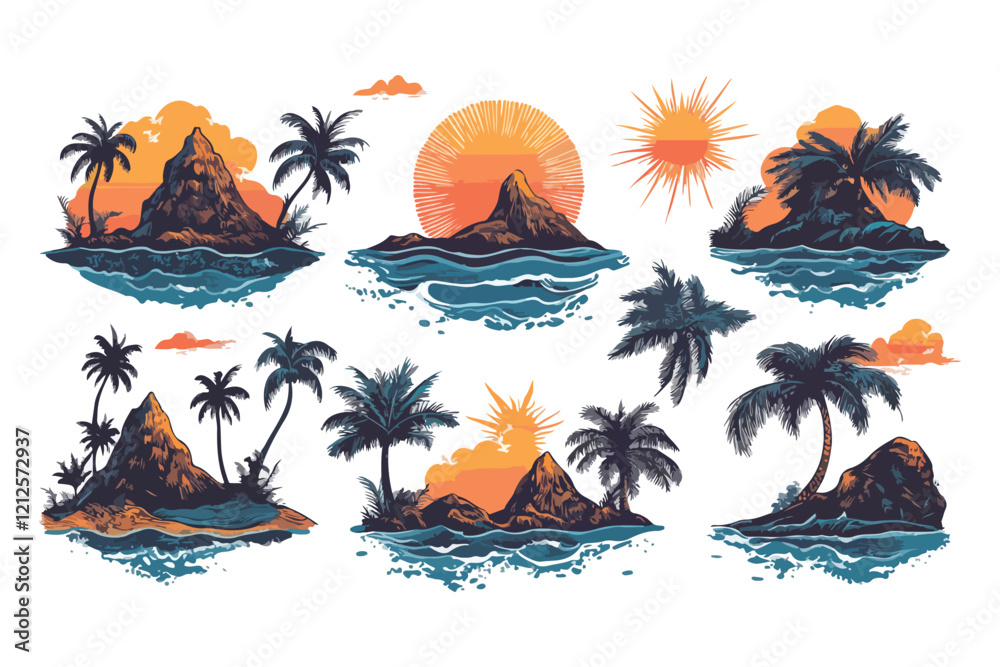 Obraz premium pattern with trees and boats vector t shirt bundle design