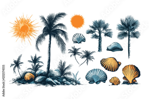 summer background with trees vector t shirt bundle design