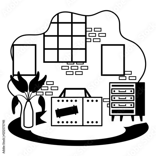 Feline Retreat or Cat Sanctuary vector design, Pet foster and hotel Symbol, kennel animals Sign, Human-animal interaction scene illustration, adopted pet box inside cozy room concept