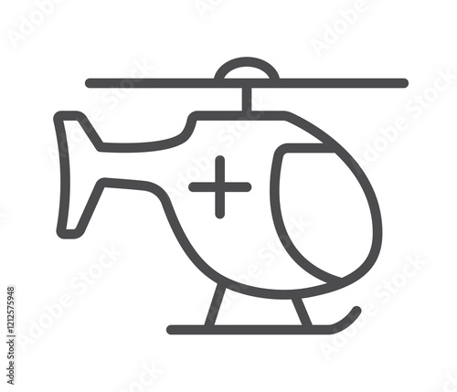 Medical Helicopter Line Icon. Vector Outline Symbol of Air Ambulance and Emergency Rescue. 