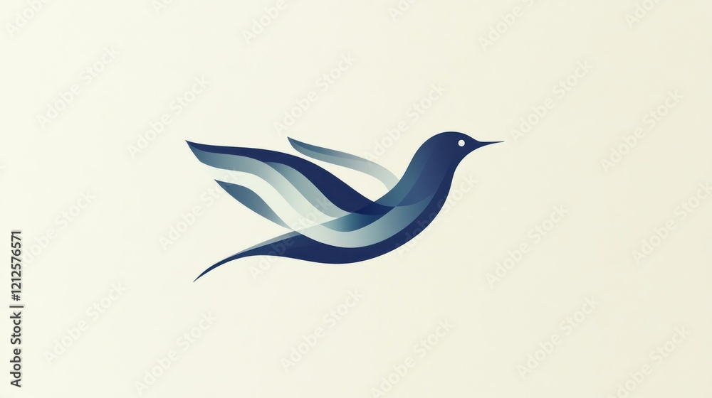 Abstract Blue Bird Illustration with Flowing Wing Design and Minimalist Aesthetic Abstract Blue Bird Illustration with Flowing Wing Design and Minimalist Aesthetic