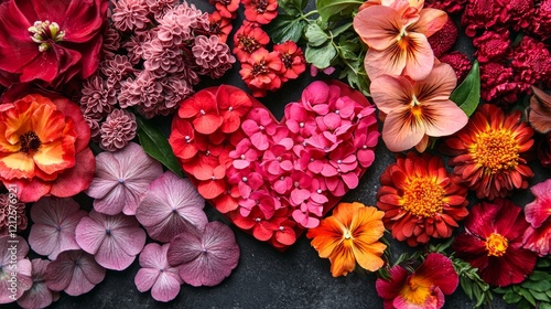 Valentine Hearts concept. Vibrant Floral Heart A Colorful Bouquet Arrangement.