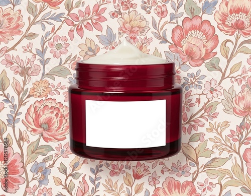 Red jar on pattern background