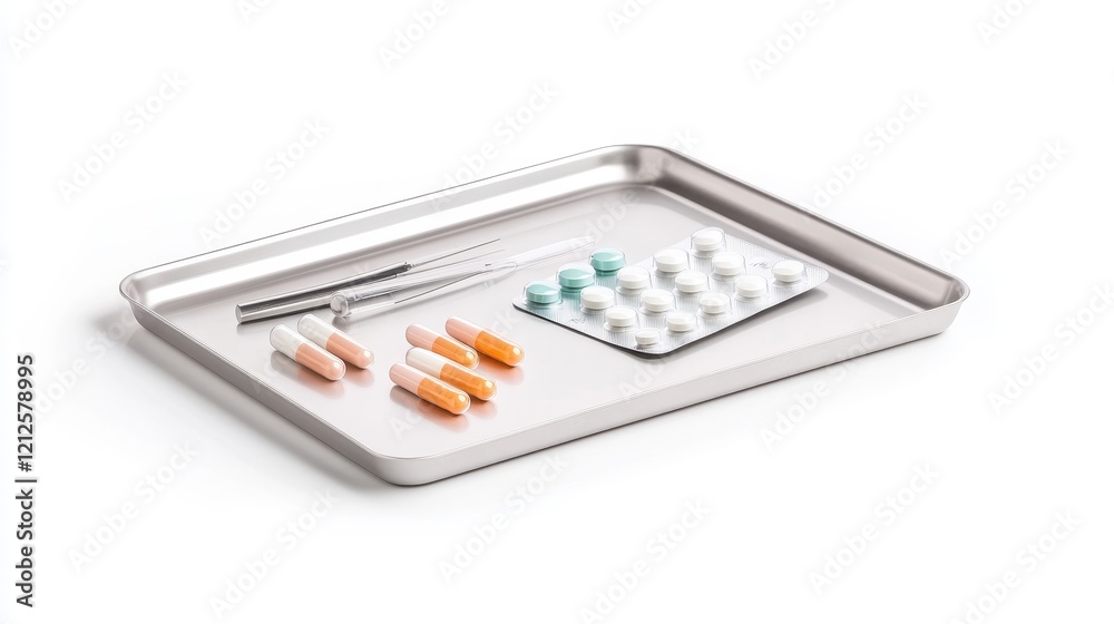 Medical Tray with Pills and Tools for Healthcare Use Medical Tray with Pills and Tools for Healthcare Use