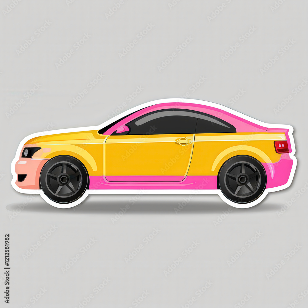 Obraz premium Vibrant Yellow and Pink Sports Car Side View Illustration for Creative Projects and Designs
