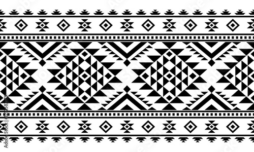 Southwest Aztec geometric Native American Mexican Navajo tribal ethnic boho indian texture ornament seamless pattern fabric black and white design vector for woven textile printing blanket rug carpet 