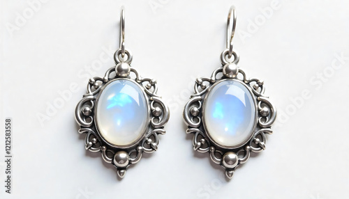 Elegant Moonstone Drop Earrings with Sterling Silver Filigree Setting Oval Gemstones