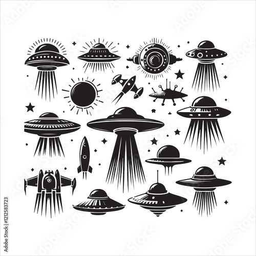 Ufo elements silhouette vector. Ufo icon silhouette illustration