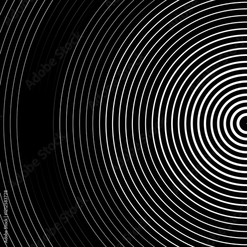 Abstract vector circle halftone black background. Gradient retro line pattern design. Universal template