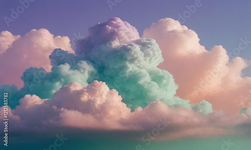 Ethereal cloud-like textures in soft pastel hues of lavender, mint green, and peach, blending into a dreamlike gradient.