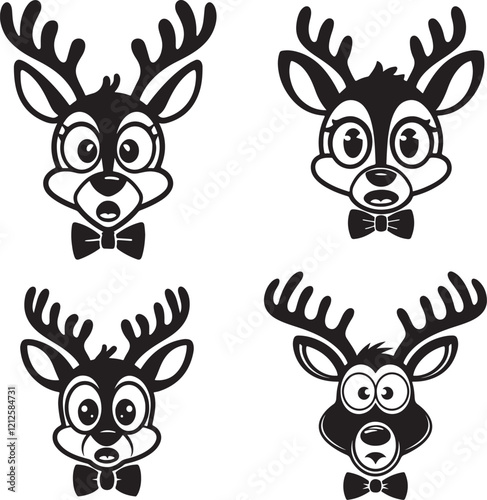set of funny cartoon deer