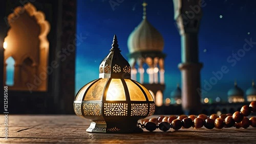 islamic lantern with night stars background