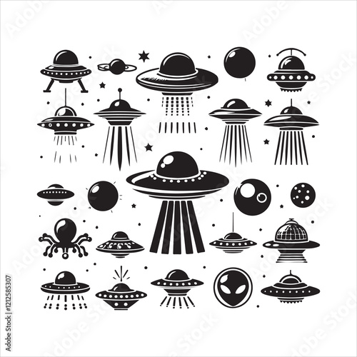 Ufo elements silhouette vector. Ufo icon silhouette illustration