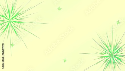 Abstract green starburst pattern on a soft yellow background. photo