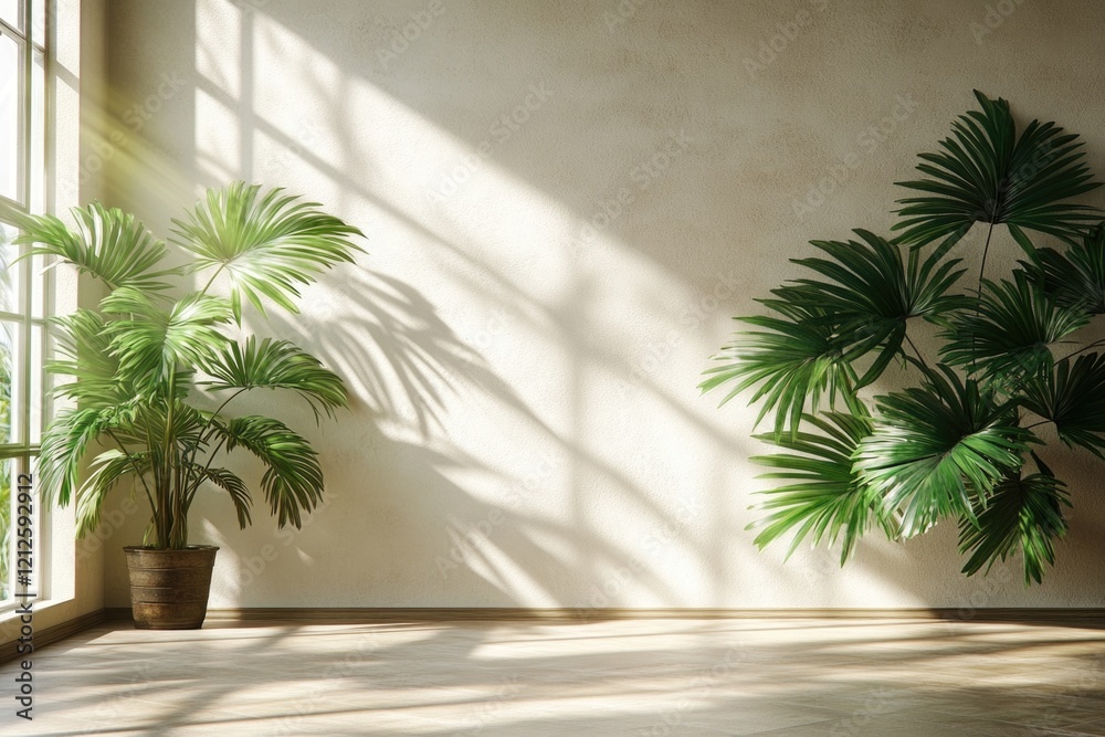Fototapeta premium A potted plant sits on a table near a window, providing natural light