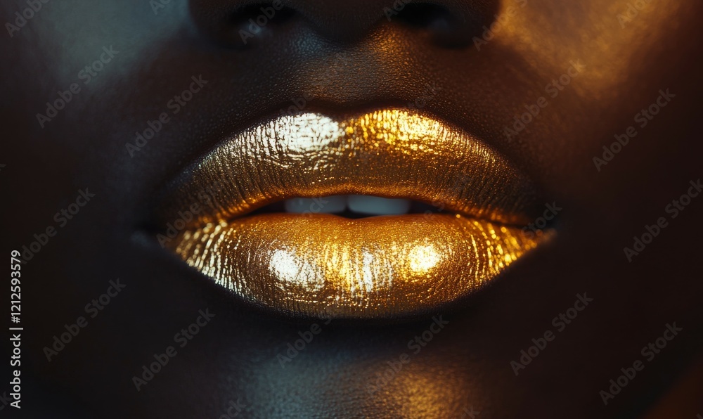 close up of female lips with golden lipstick close up of female lips with golden lipstick