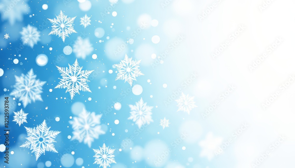 Delicate snowflakes falling gently over a cool blue background. Delicate snowflakes falling gently over a cool blue background.