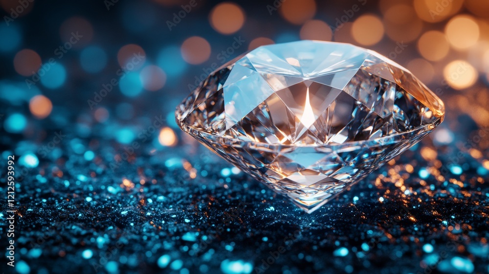 Sparkling diamond on a glittering blue surface Sparkling diamond on a glittering blue surface