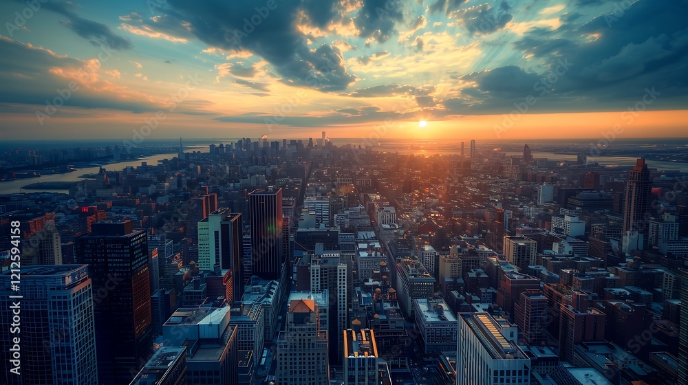 Fototapeta premium A vibrant cityscape at dusk, symbolizing the hustle and vibrancy of life.