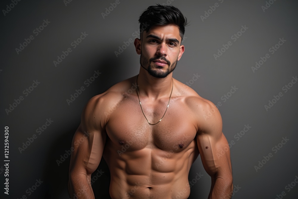 Strong Athletic Man Posing with Defined Muscles Against a Dark Background, Showcasing Fitness Enthusiasm and Bodybuilding Aesthetics for Stock Photography Strong Athletic Man Posing with Defined Muscles Against a Dark Background, Showcasing Fitness Enthusiasm and Bodybuilding Aesthetics for Stock Photography