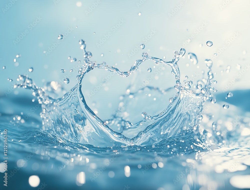 A heart shape made of water splashes, with clear blue and white colors against the background of calm waters. A heart shape made of water splashes, with clear blue and white colors against the background of calm waters.