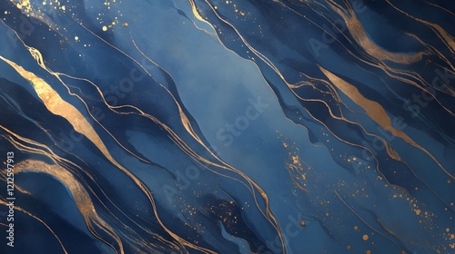 Abstract blue marble texture with golden accents, creating a luxurious and elegant background for various creative uses.