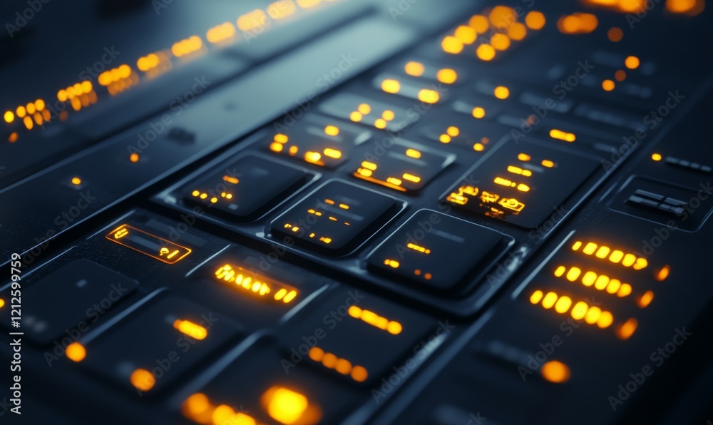 close up view of modern control panel featuring illuminated buttons, creating sleek and high tech atmosphere. design emphasizes precision close up view of modern control panel featuring illuminated buttons, creating sleek and high tech atmosphere. design emphasizes precision