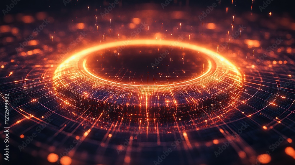 A futuristic glowing circular grid resembling a portal A futuristic glowing circular grid resembling a portal