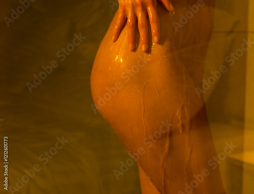 Woman shower. Bathroom. Sensual woman body. Shower. Background. Adult. 