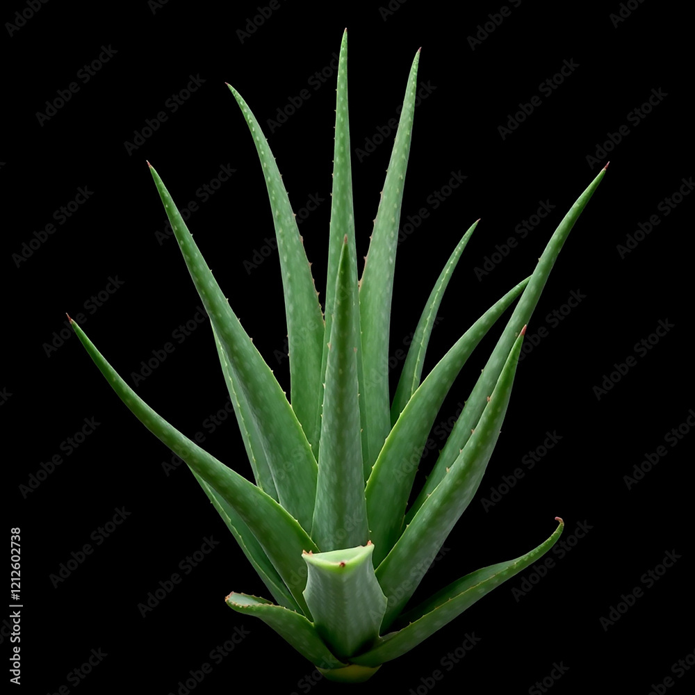 Vibrant Green Aloe Vera Plant Isolated on Black Background Vibrant Green Aloe Vera Plant Isolated on Black Background