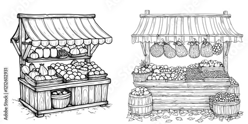 Traditional market sketch in black and white, given a modern twist
