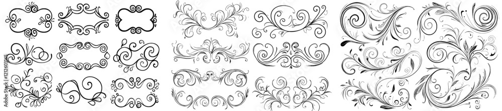 Collection of modern frames set with rectangles featuring squiggles, twirls, and embellishments, designed for image and text elements. Hand-drawn black borders highlight each frame, set against a Collection of modern frames set with rectangles featuring squiggles, twirls, and embellishments, designed for image and text elements. Hand-drawn black borders highlight each frame, set against a