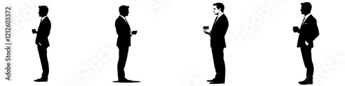 Man with a mug standing, in black color, modern illustration in flat style image