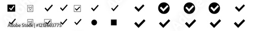 Isolated black check mark icons in a modern style. Vote symbol tick. Approved icon. Check mark icon set. Tick checkmark checklist button icon.