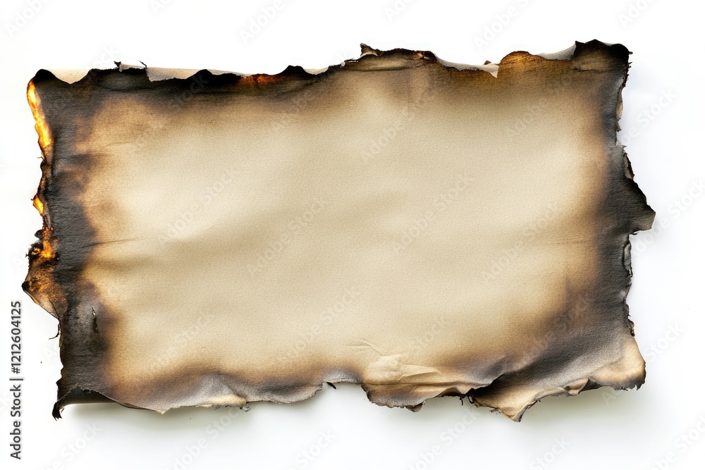 Fototapeta premium A burnt paper fragment on a white surface