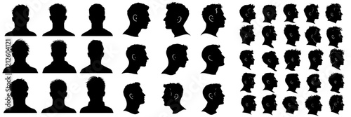 A series of male profiles featuring European, Asian, and African American nationalities. Modern black silhouette portraits. Avatars displayed on a white background