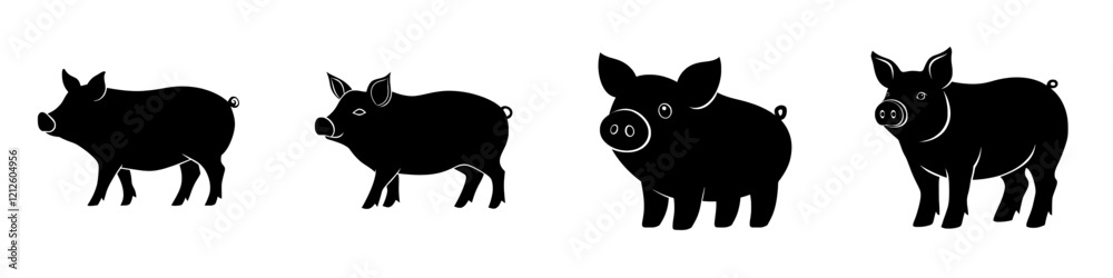 Black and white illustration of a chubby pug silhouette Black and white illustration of a chubby pug silhouette