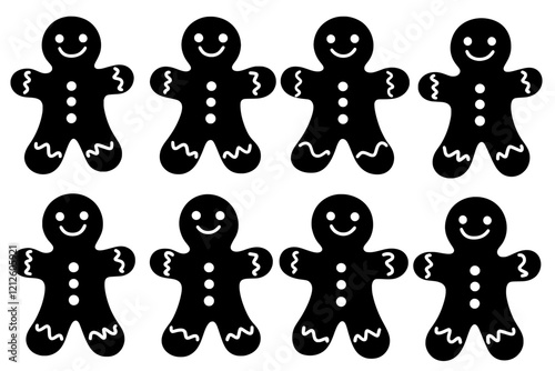 A modern black silhouette of a gingerbread man on a transparent background